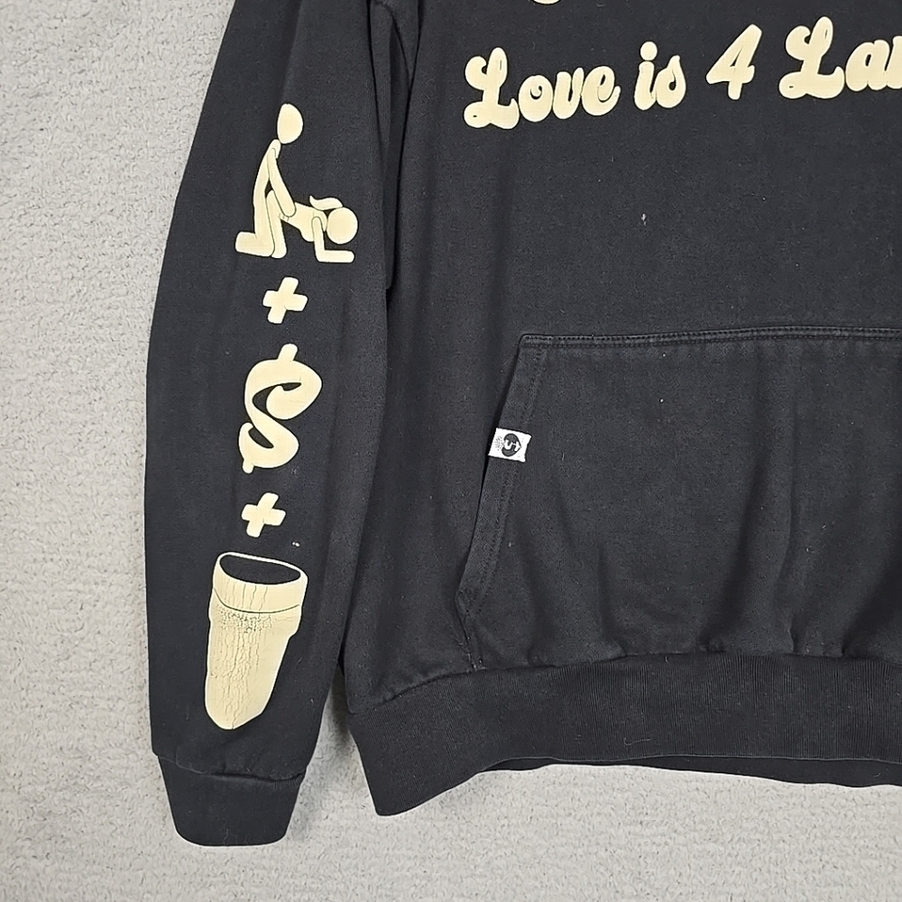Vintage EVOL Love Is For Lames Black and White Hoodie Size XL - Picture 3 of 16